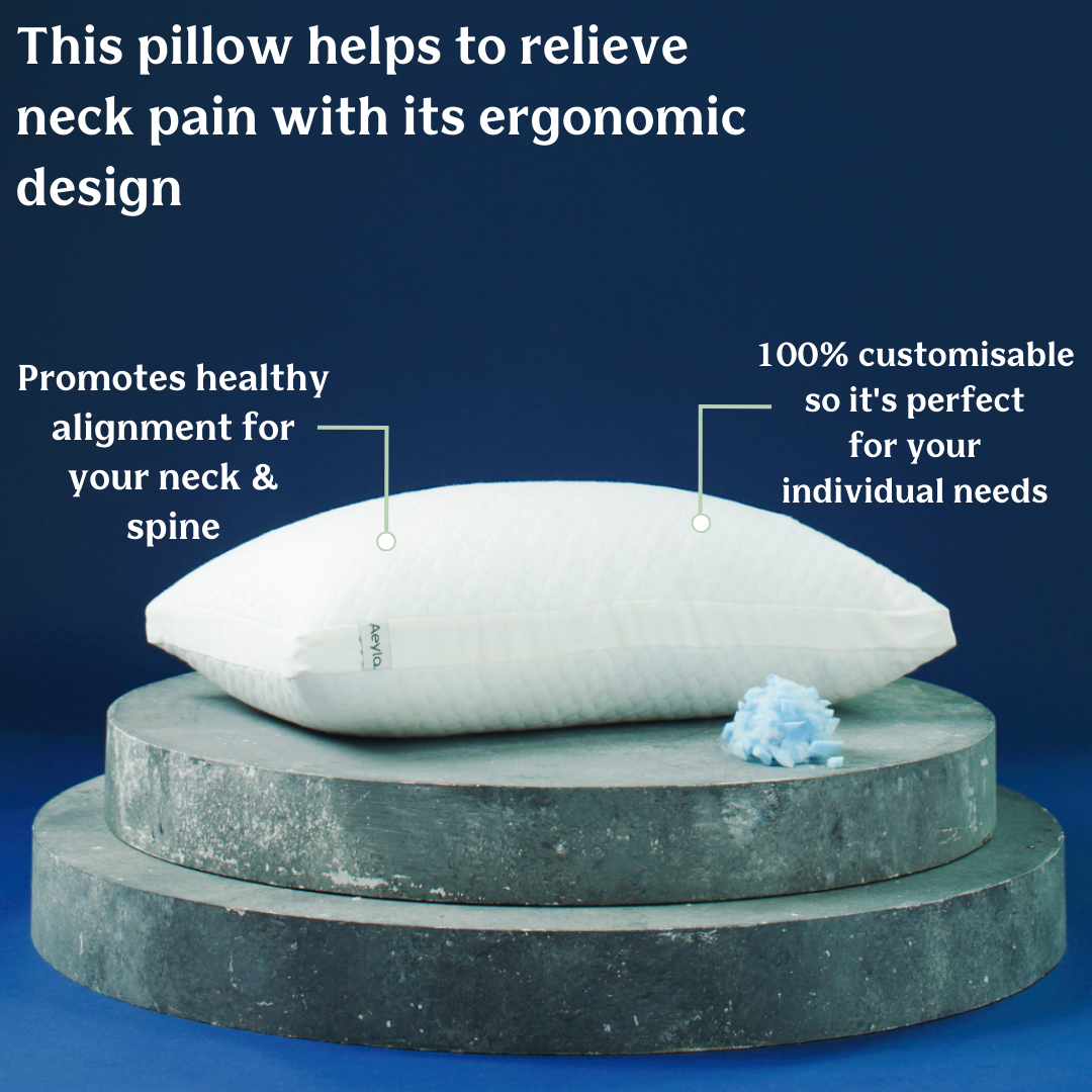 Aeyla FOAMO ergonomic design diagram showing adjustable fill and neck alignment support